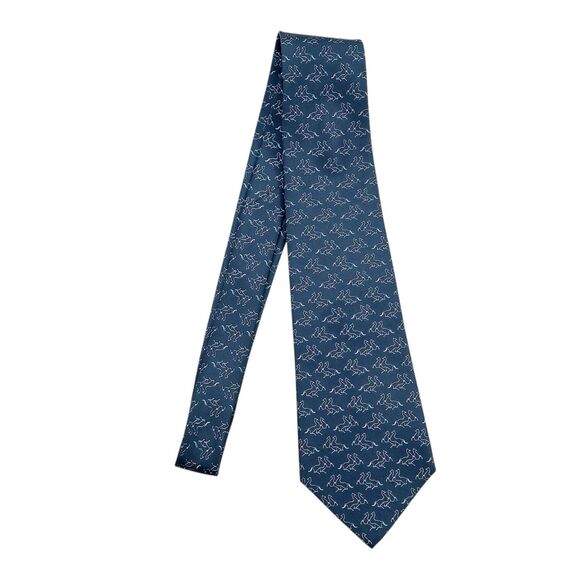 Salvatore Ferragamo Tie Mens Blue Silk Narrow Luxury Designer Made in Italy - Picture 3 of 13